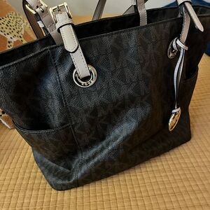 Michael Kors Dark Brown Logo Tote with Cream-Tan Handles